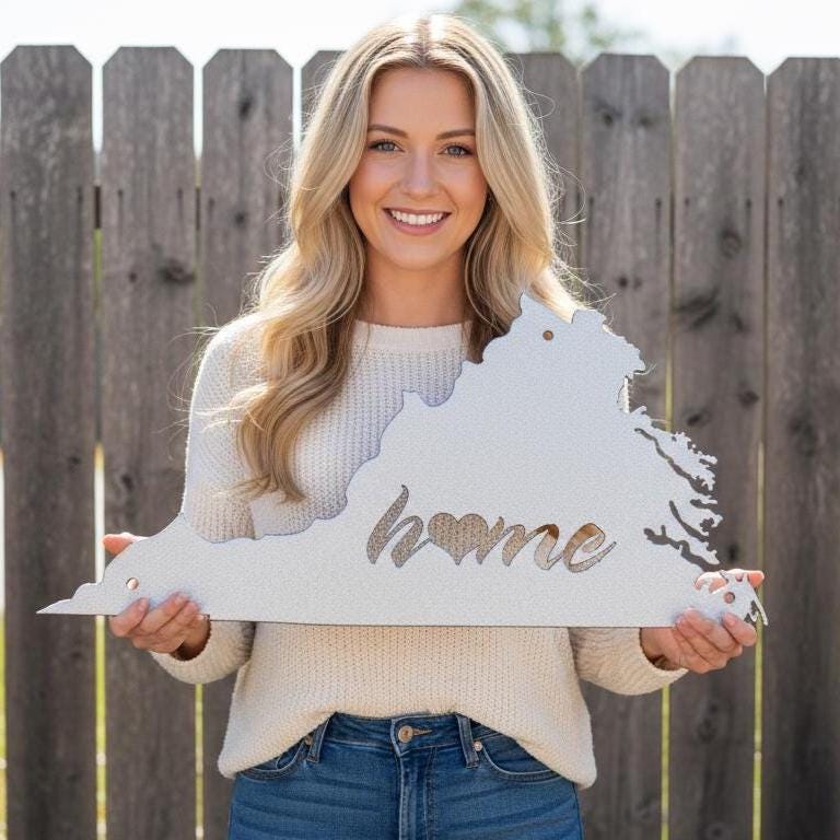 Virginia Home Metal Sign  Die Cut State Wall Art, Farmhouse Décor, Custom Virginia House Sign, Rustic Outdoor Metal Sign