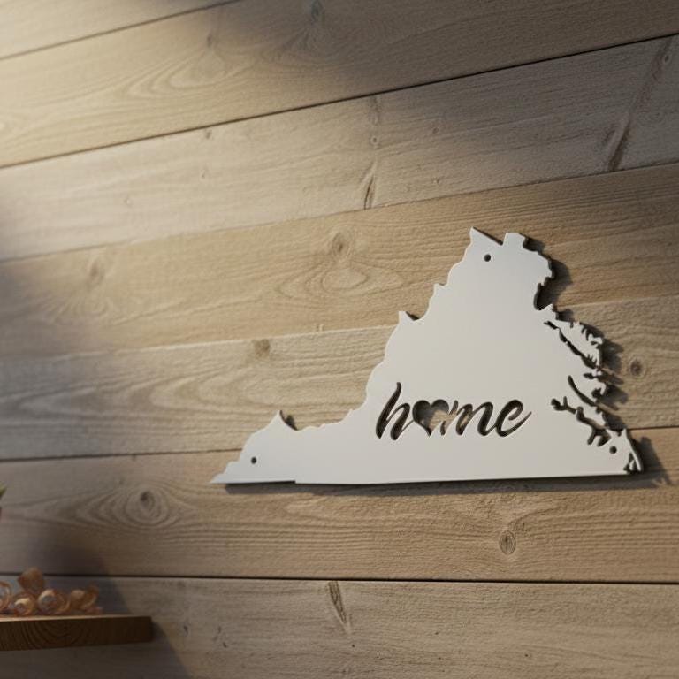 Virginia Home Metal Sign  Die Cut State Wall Art, Farmhouse Décor, Custom Virginia House Sign, Rustic Outdoor Metal Sign