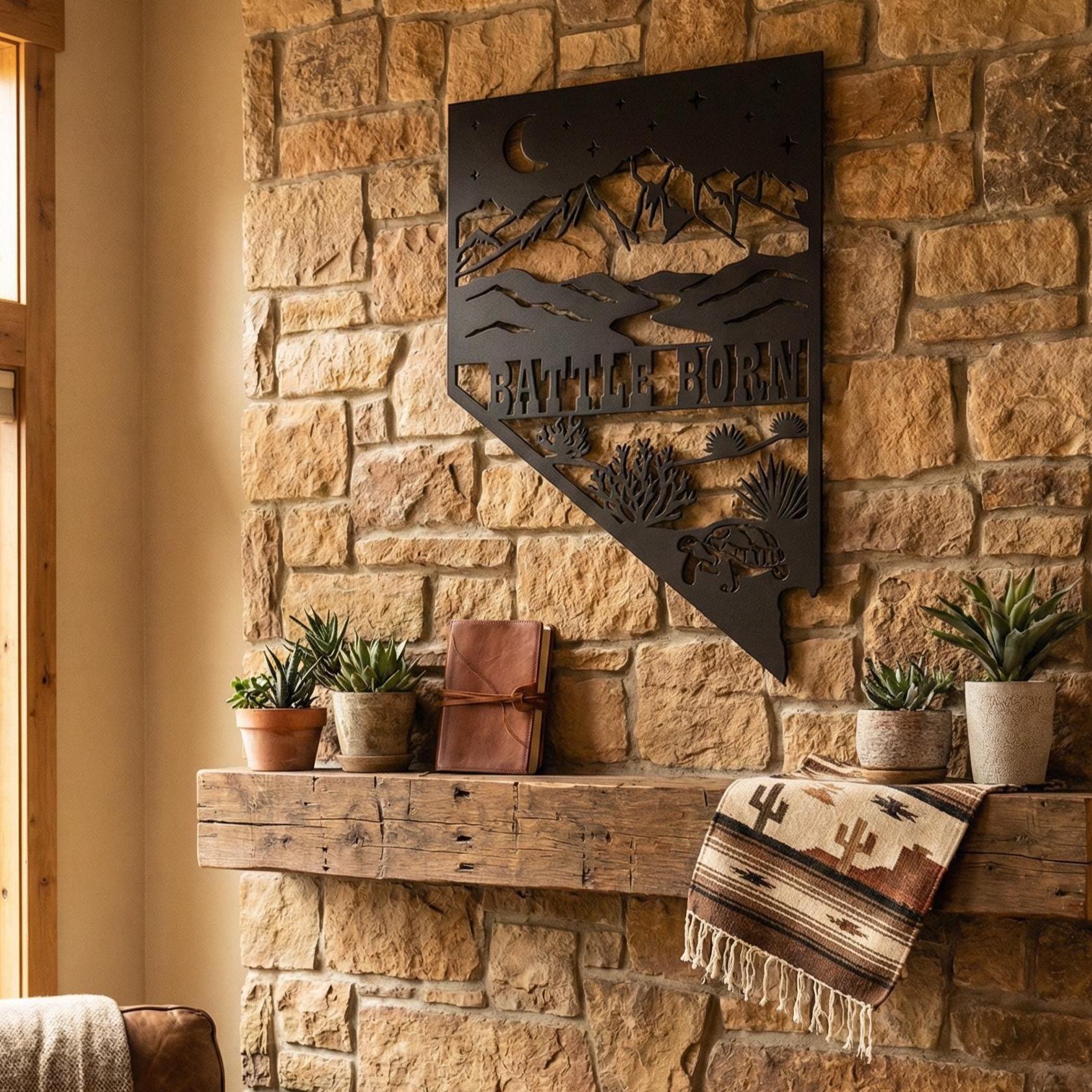 Nevada State Die Cut Metal Wall Sign-Rustic Western Home Decor, Powder Coated Steel Desert Mountain Art, Farmhouse Cabin Wall Hanging