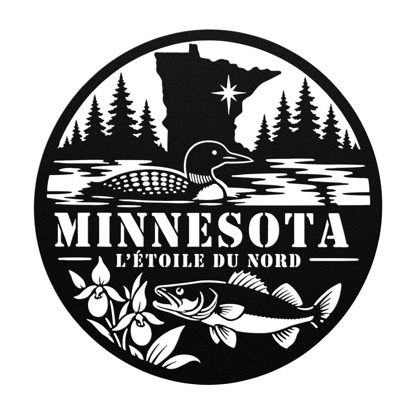 Minnesota Metal Sign, Copper Die Cut Wall Art, Minnesota Cabin Decor, Lake House Wall Decor, Loon Walleye Northwoods Gift