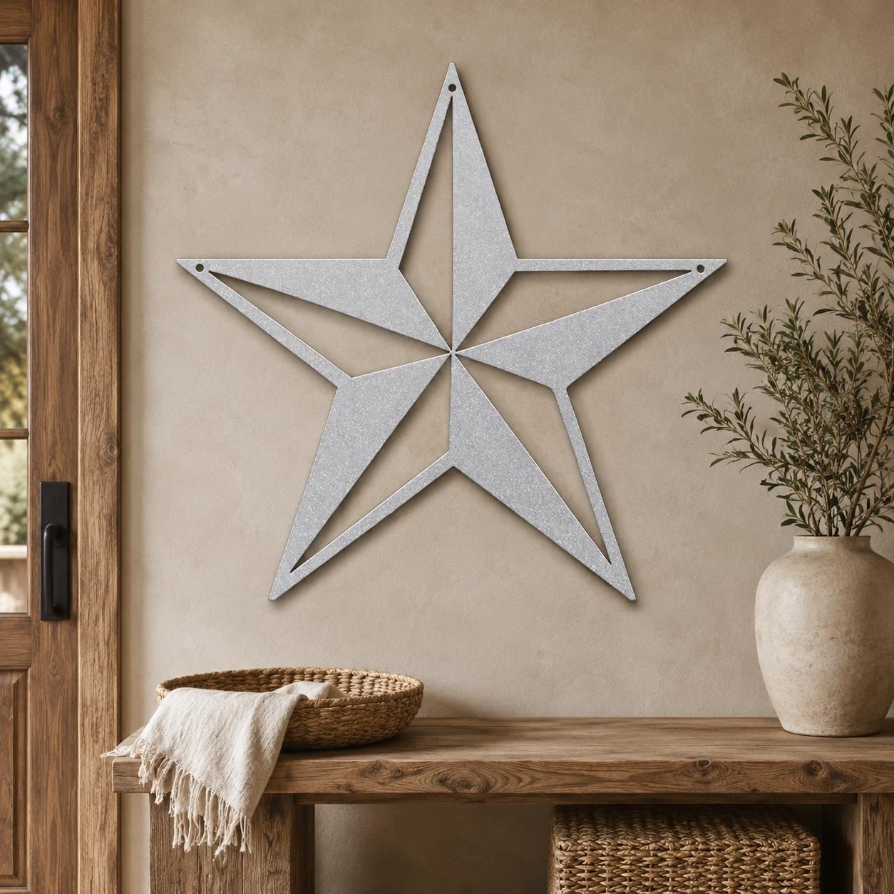 Star Metal Sign, Outdoor Farmhouse Wall Decor, Rustic Porch Plaque, Western Patio Art, Ranch House Accent, Country Entry Gift