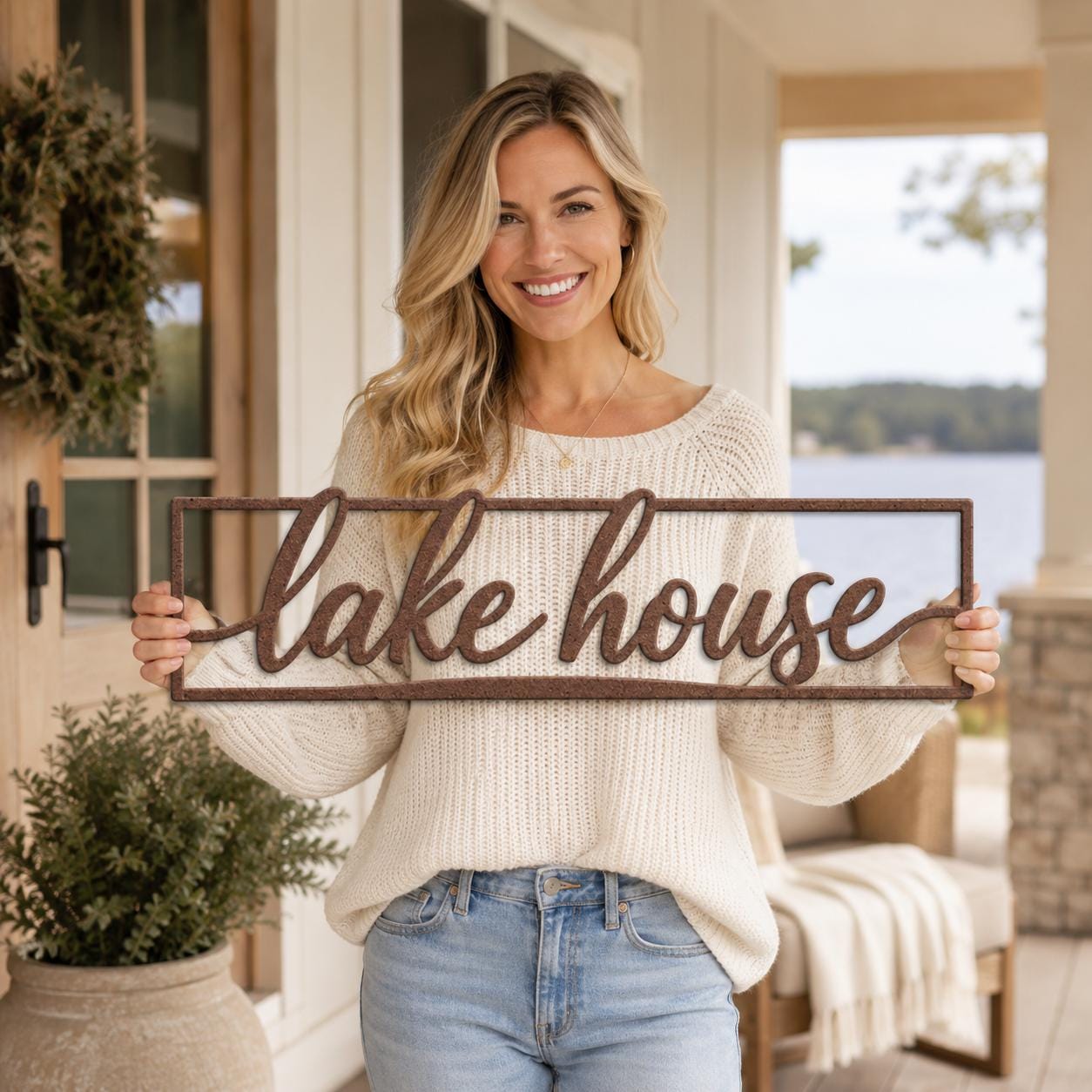 Lake House Metal Wall Art, Lake House Sign Decor, Rustic Cabin Metal Sign, Lakefront Home Wall Decor, Farmhouse Lake House Gift