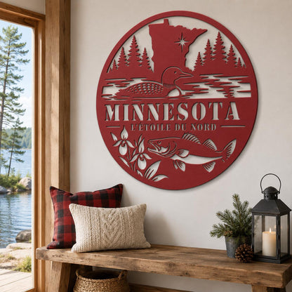 Minnesota Metal Sign, Copper Die Cut Wall Art, Minnesota Cabin Decor, Lake House Wall Decor, Loon Walleye Northwoods Gift