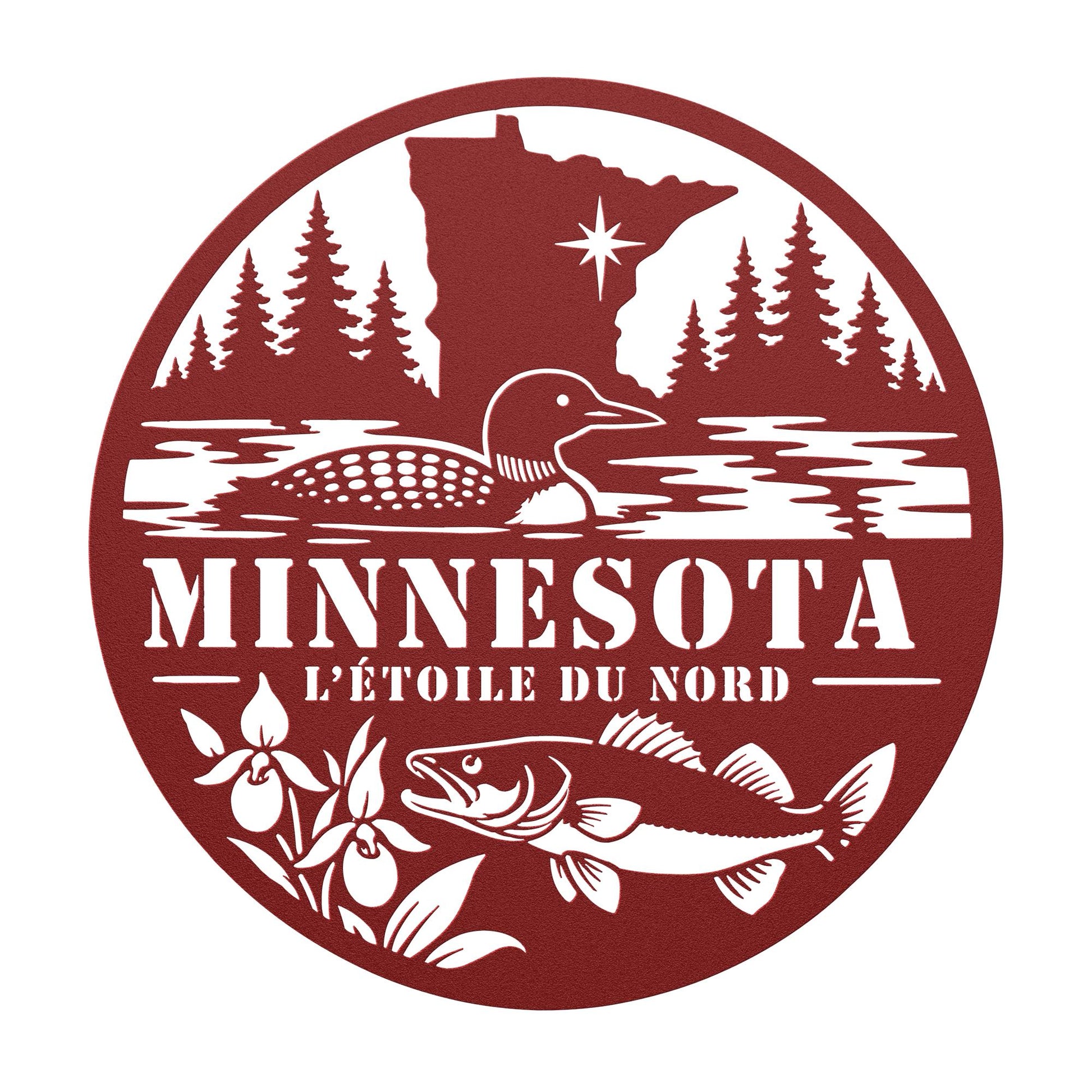 Minnesota Metal Sign, Copper Die Cut Wall Art, Minnesota Cabin Decor, Lake House Wall Decor, Loon Walleye Northwoods Gift