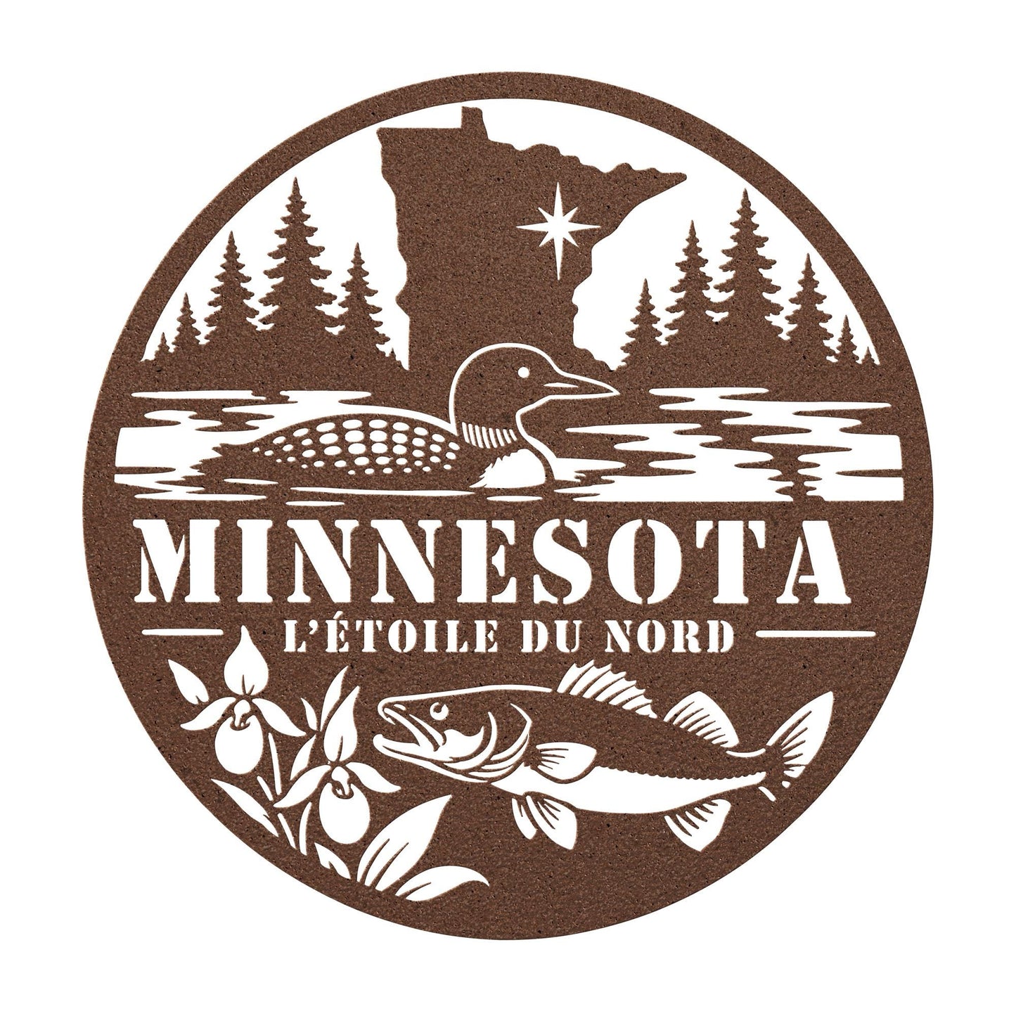 Minnesota Metal Sign, Copper Die Cut Wall Art, Minnesota Cabin Decor, Lake House Wall Decor, Loon Walleye Northwoods Gift