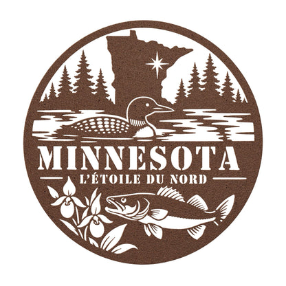 Minnesota Metal Sign, Copper Die Cut Wall Art, Minnesota Cabin Decor, Lake House Wall Decor, Loon Walleye Northwoods Gift