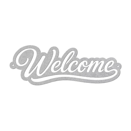 Script Welcome Metal Sign, Horizontal Front Door Wall Decor, Rustic Entryway Plaque, Farmhouse Porch Housewarming Gift, Cursive Art