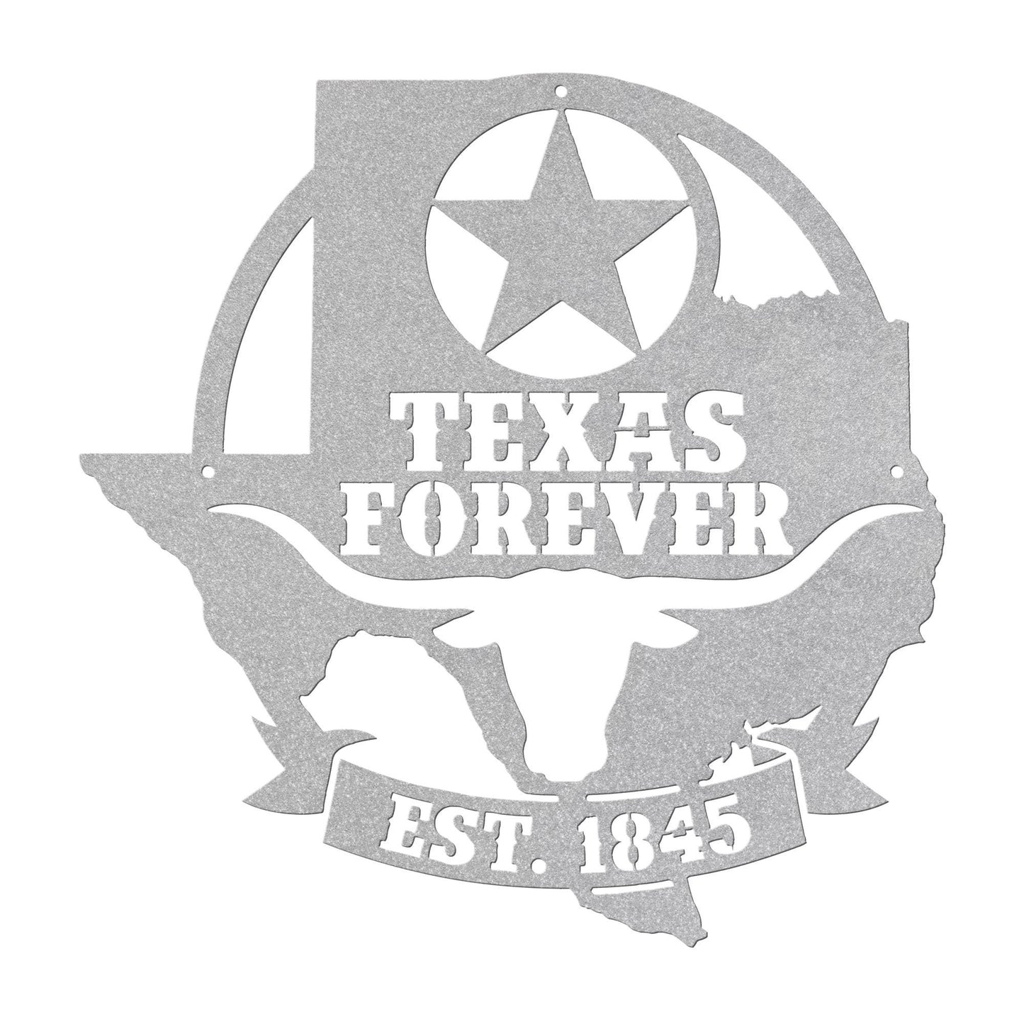 Texas Forever Metal Wall Art Sign, Texas Star Longhorn Decor, Rustic Ranch Farmhouse Wall Hanging, Powder Coated Steel Indoor Outdoor Sign