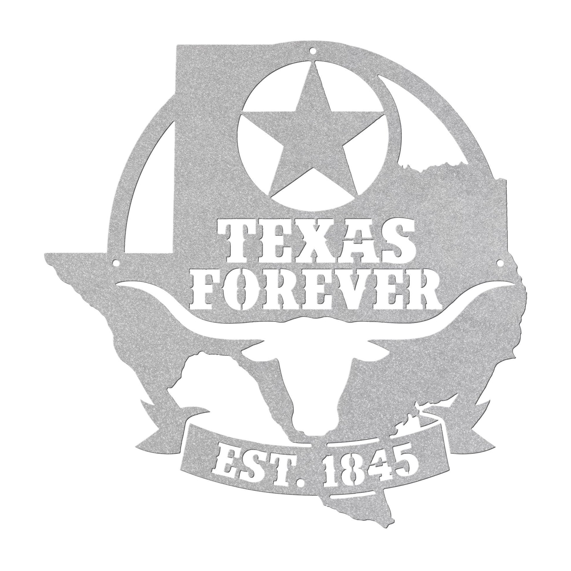 Texas Forever Metal Wall Art Sign, Texas Star Longhorn Decor, Rustic Ranch Farmhouse Wall Hanging, Powder Coated Steel Indoor Outdoor Sign