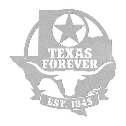 Texas Forever Metal Wall Art Sign, Texas Star Longhorn Decor, Rustic Ranch Farmhouse Wall Hanging, Powder Coated Steel Indoor Outdoor Sign