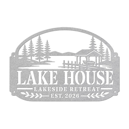 Lake House Metal Sign, Lakeside Retreat Wall Decor, Rustic Cabin Plaque, Waterfront Cottage Entryway Gift, Outdoor Porch Accent