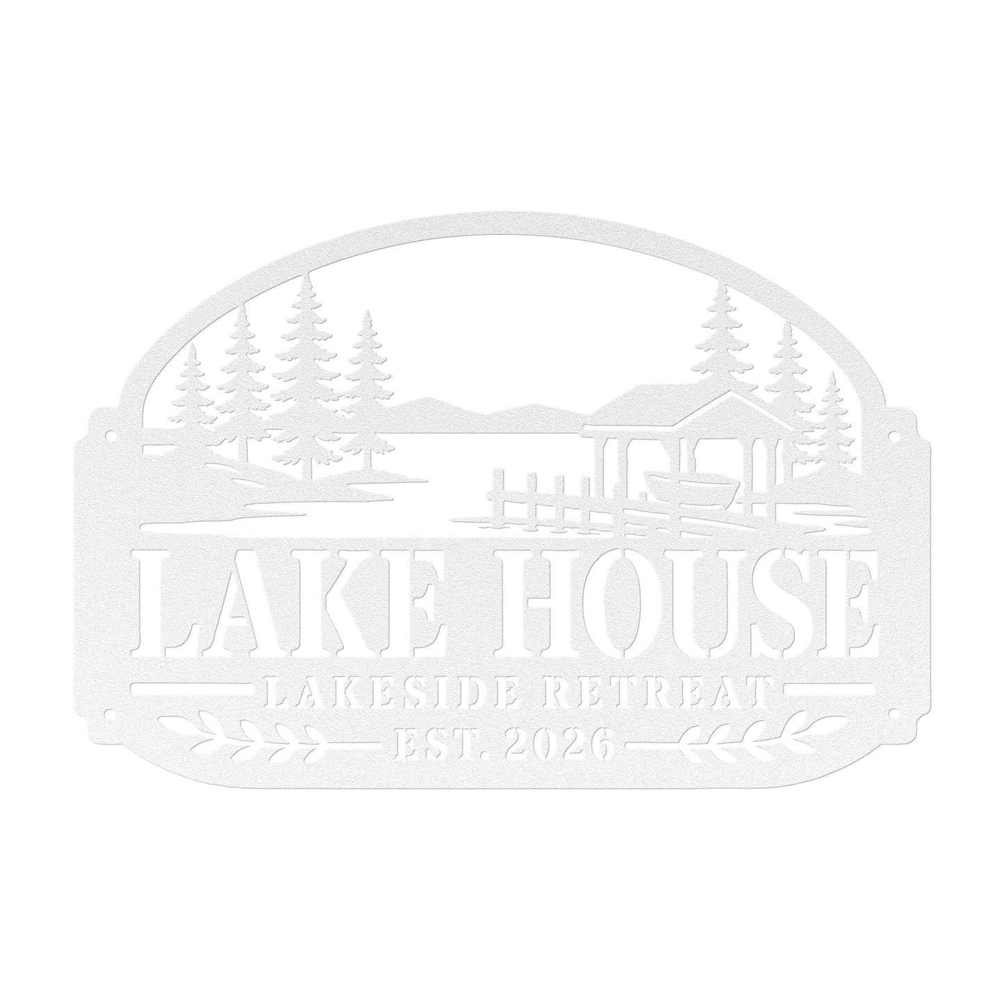 Lake House Metal Sign, Lakeside Retreat Wall Decor, Rustic Cabin Plaque, Waterfront Cottage Entryway Gift, Outdoor Porch Accent