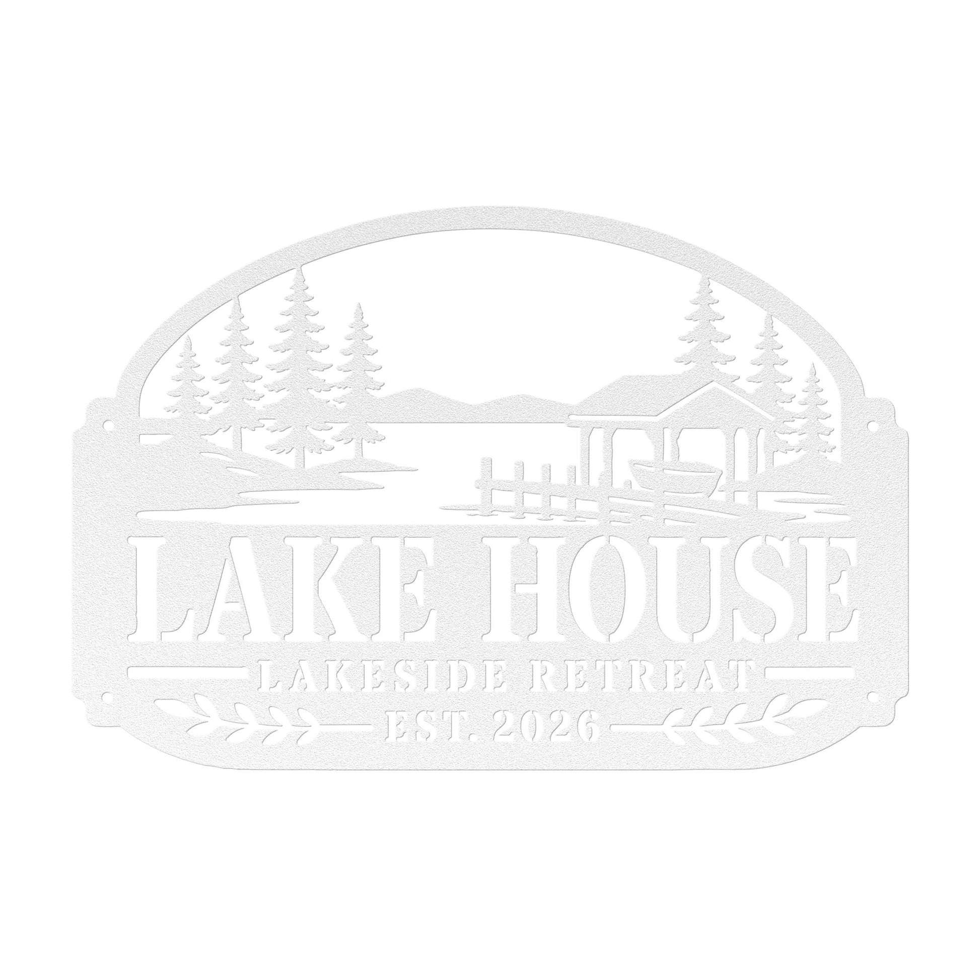 Lake House Metal Sign, Lakeside Retreat Wall Decor, Rustic Cabin Plaque, Waterfront Cottage Entryway Gift, Outdoor Porch Accent