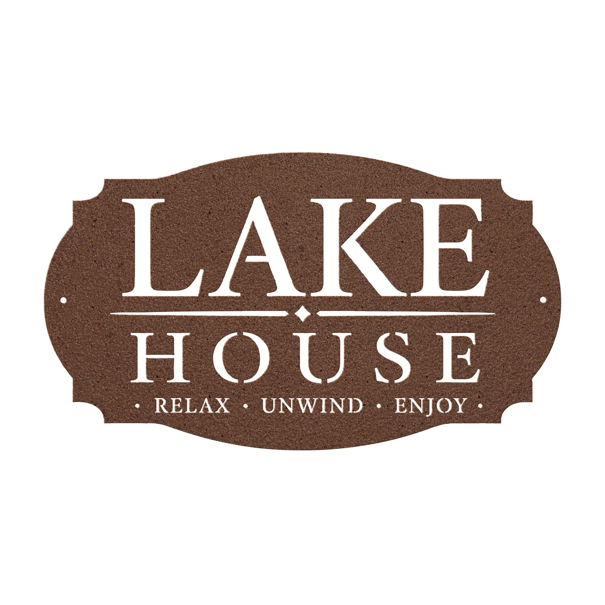 Lake House Metal Sign, Relax Unwind Enjoy Wall Decor, Waterfront Cabin Plaque, Rustic Cottage Gift, Outdoor Porch Entryway Lodge Accent