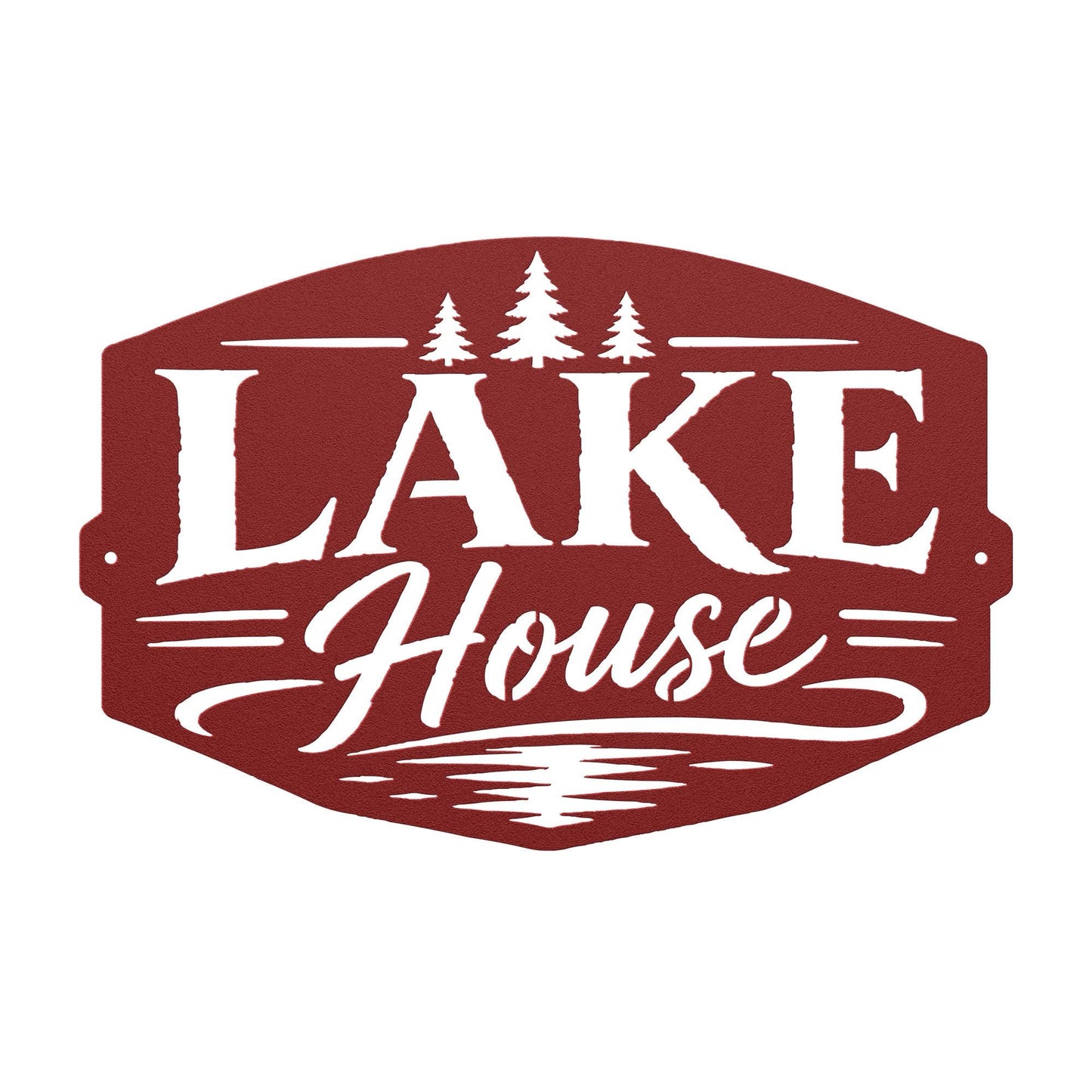 Lake House Metal Sign, Pine Tree Wall Decor, Waterfront Cabin Plaque, Rustic Cottage Gift, Outdoor Entryway Accent, Relaxed Retreat Art
