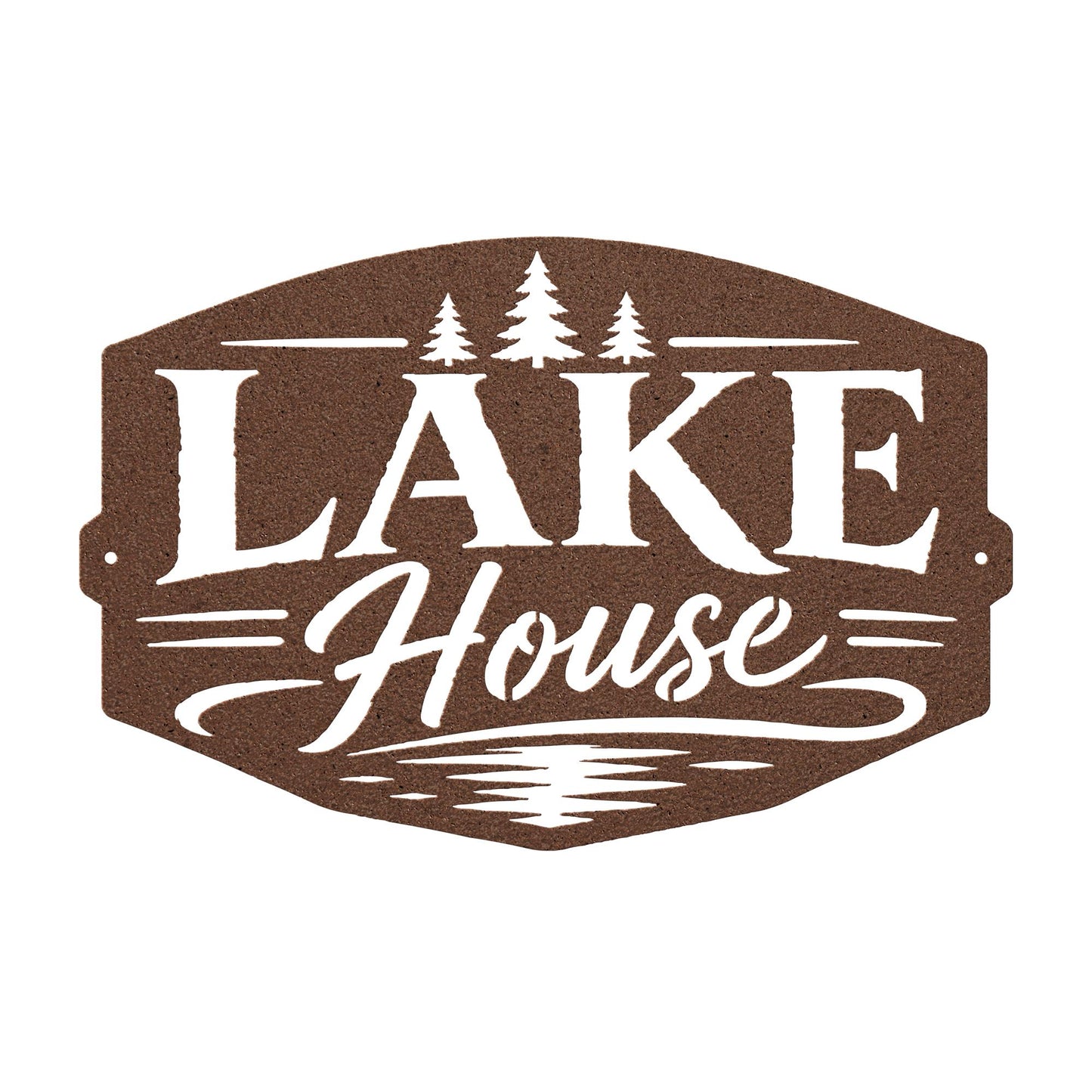 Lake House Metal Sign, Pine Tree Wall Decor, Waterfront Cabin Plaque, Rustic Cottage Gift, Outdoor Entryway Accent, Relaxed Retreat Art