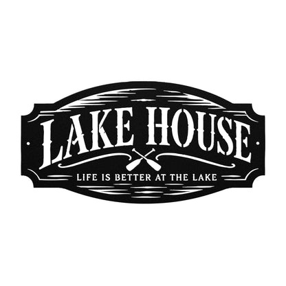 Lake House Metal Sign, Paddles Wall Decor, Waterfront Cabin Plaque, Rustic Cottage Entryway Accent, Vacation Retreat Housewarming Gift