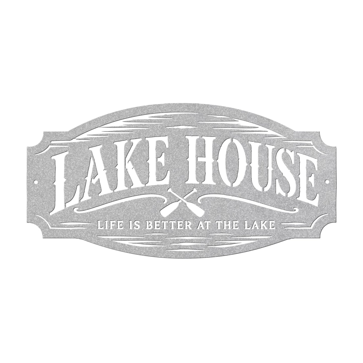 Lake House Metal Sign, Paddles Wall Decor, Waterfront Cabin Plaque, Rustic Cottage Entryway Accent, Vacation Retreat Housewarming Gift
