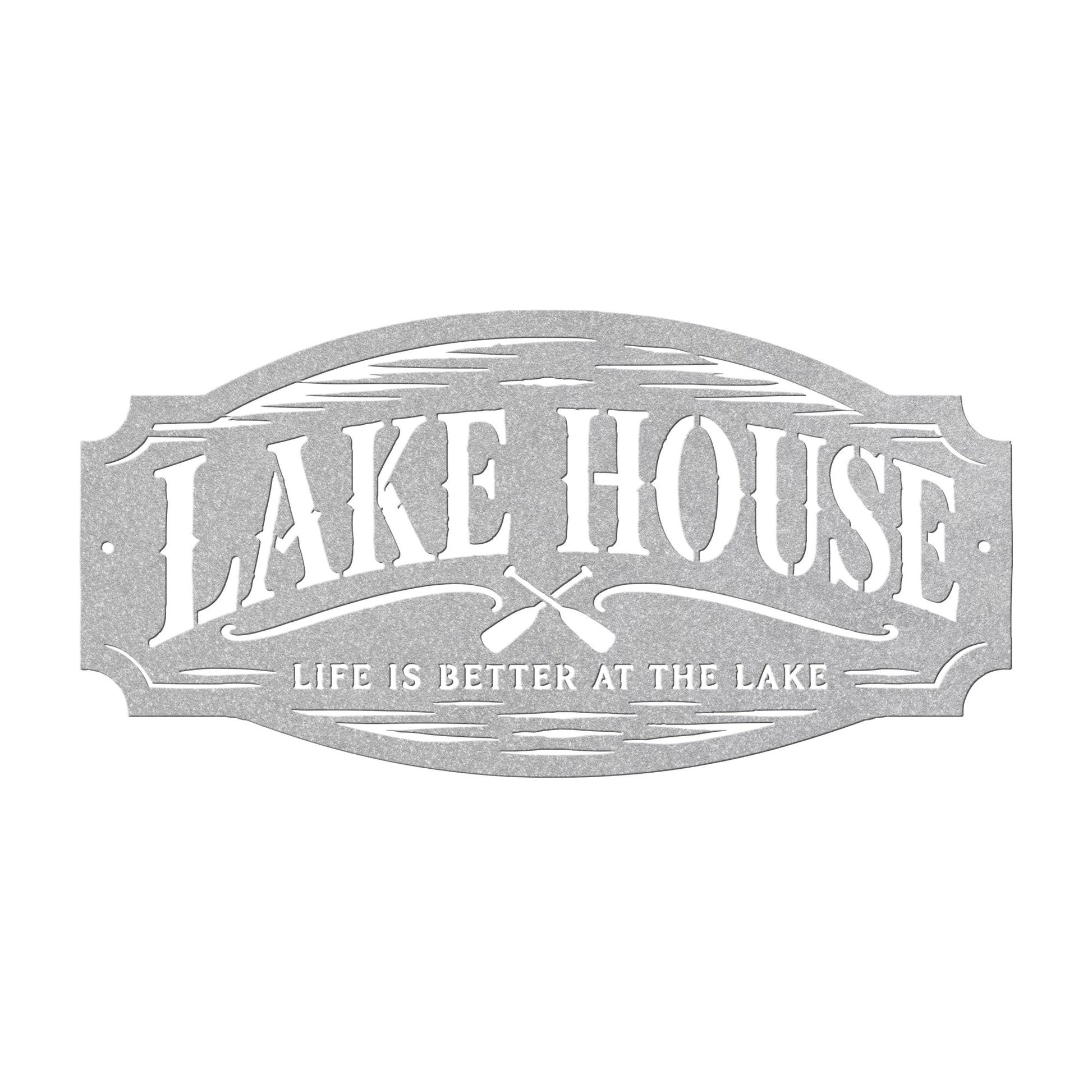 Lake House Metal Sign, Paddles Wall Decor, Waterfront Cabin Plaque, Rustic Cottage Entryway Accent, Vacation Retreat Housewarming Gift