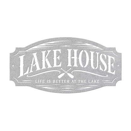 Lake House Metal Sign, Paddles Wall Decor, Waterfront Cabin Plaque, Rustic Cottage Entryway Accent, Vacation Retreat Housewarming Gift