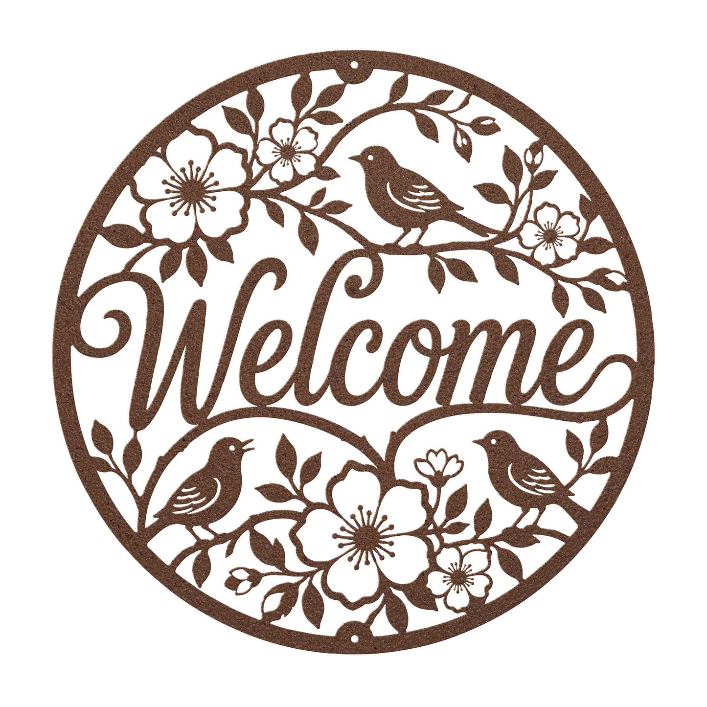 Floral Bird Welcome Metal Sign, Round Front Door Decor, Garden Style Entryway Wall Art, Spring Cottage Porch Accent, Housewarming Gift