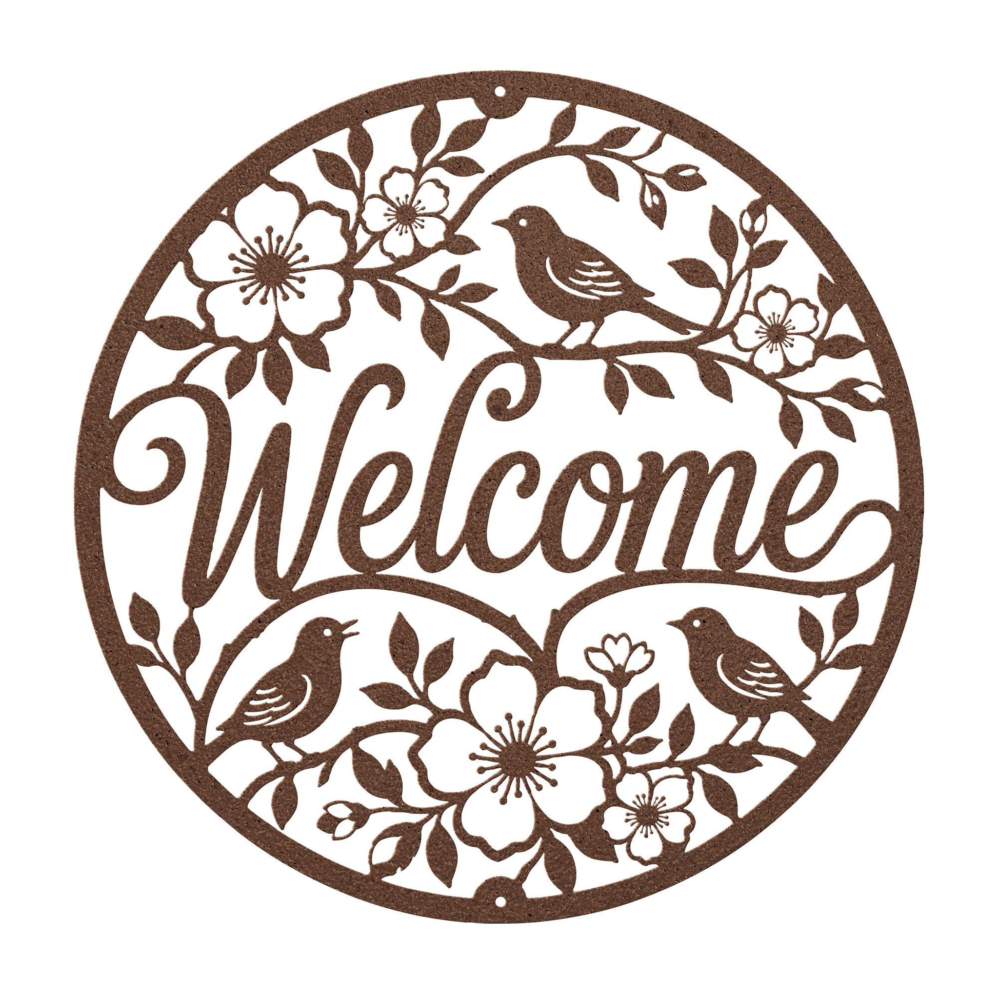 Floral Bird Welcome Metal Sign, Round Front Door Decor, Garden Style Entryway Wall Art, Spring Cottage Porch Accent, Housewarming Gift