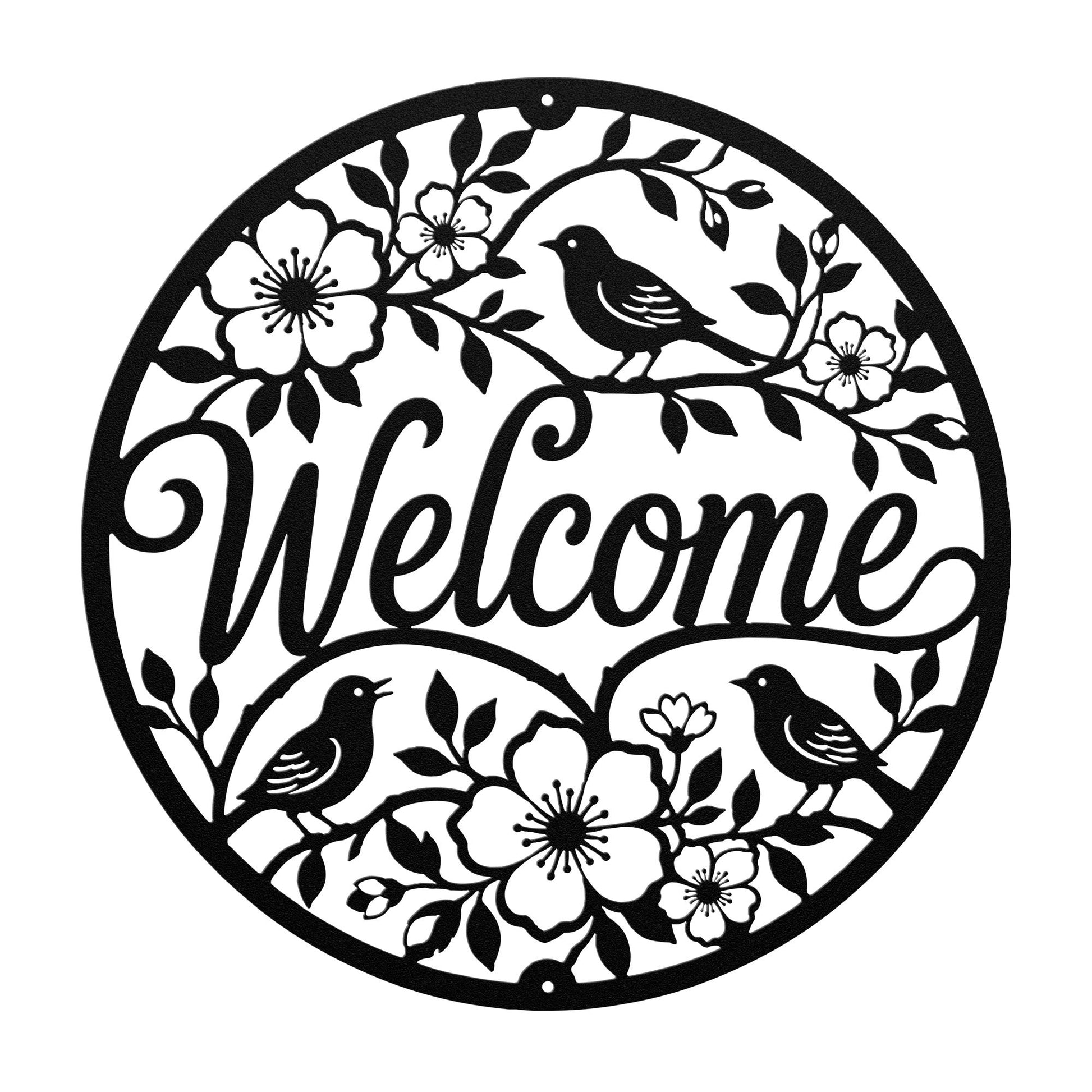Floral Bird Welcome Metal Sign, Round Front Door Decor, Garden Style Entryway Wall Art, Spring Cottage Porch Accent, Housewarming Gift