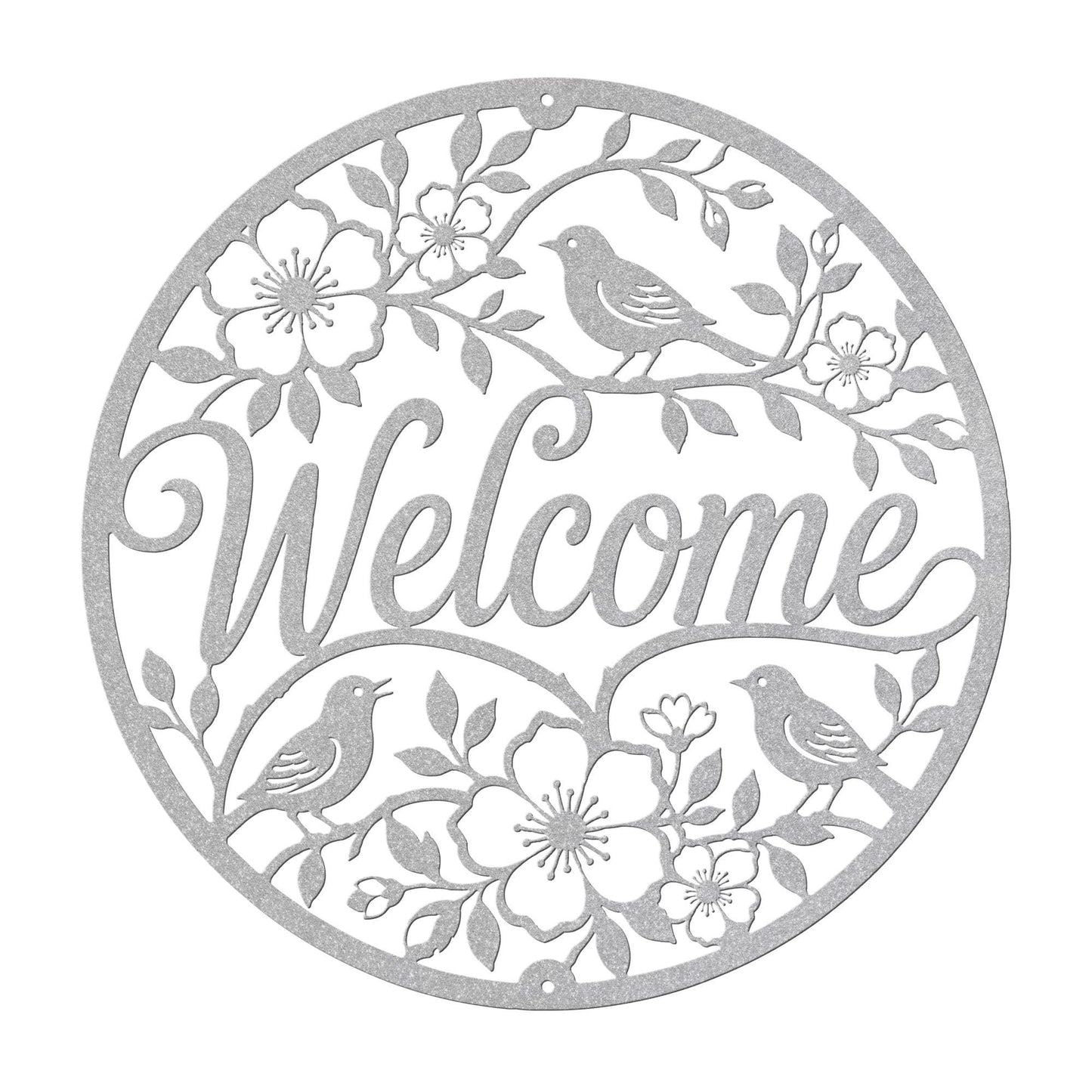 Floral Bird Welcome Metal Sign, Round Front Door Decor, Garden Style Entryway Wall Art, Spring Cottage Porch Accent, Housewarming Gift
