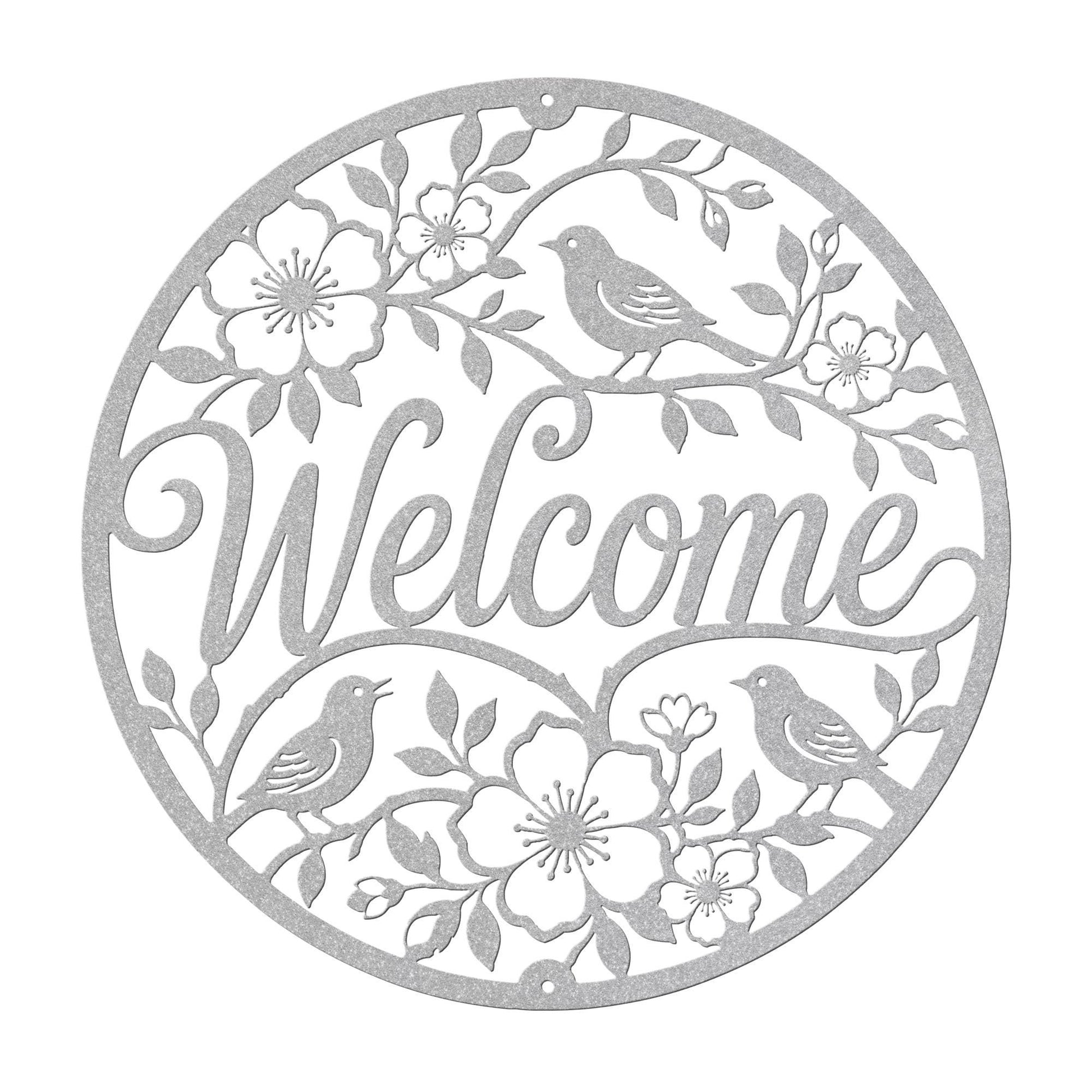 Floral Bird Welcome Metal Sign, Round Front Door Decor, Garden Style Entryway Wall Art, Spring Cottage Porch Accent, Housewarming Gift