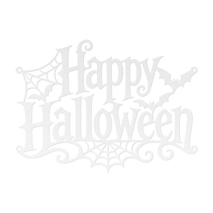 Happy Halloween Metal Sign, Gothic Bat Spiderweb Wall Art, White Fall Porch Entryway Accent, Spooky Seasonal Mantel Home Decoration