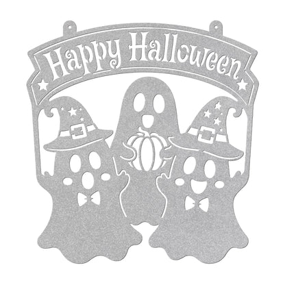Happy Halloween Metal Sign, Ghost Witch Wall Decor, Spooky Steel Plaque, Fall Porch Decoration, Rustic Entryway Accent, Cute Holiday Display