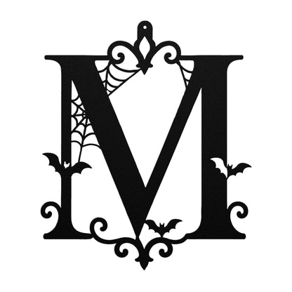 Personalized Halloween Metal Sign, Custom Initial Bat Spiderweb Wall Art, Gothic Porch Door Decor, Family Surname Home Accent