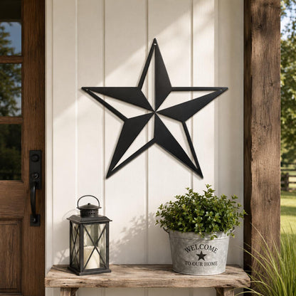 Star Metal Sign, Outdoor Farmhouse Wall Decor, Rustic Porch Plaque, Western Patio Art, Ranch House Accent, Country Entry Gift