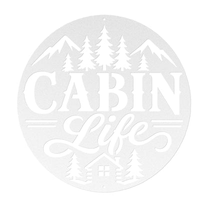 Rustic Cabin Metal Sign, Mountain Pine Tree Wall Decor, Lodge Housewarming Gift, Woodland Retreat Art, Steel Circle Home Accent