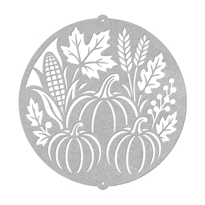 Fall Harvest Metal Sign, Pumpkin Corn Wheat Wall Decor, Autumn Farmhouse Home Accent, Thanksgiving Hostess Gift, Seasonal Steel Art