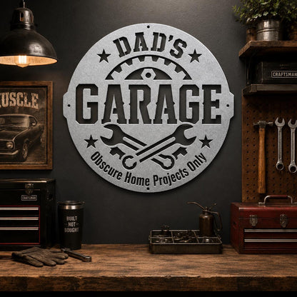 Dad's Garage Metal Sign, Funny Workshop Wall Decor, Father's Day Steel Plaque, Man Cave Art, Mechanic Gift For Him, Rustic Tool Shed Accent