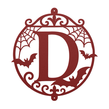 Halloween Circular Monogram Metal Sign, Spiderweb Initial Door Hanger, Bat Letter Wall Decor, Gothic Fall Entryway Home Art, Seasonal Accent
