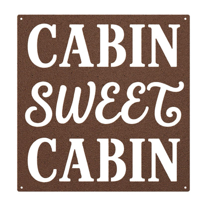 Cabin Sweet Cabin Sign, Rustic Metal Wall Decor, Mountain Lodge Plaque, Woodland Entryway Art, Cozy Retreat Housewarming Gift
