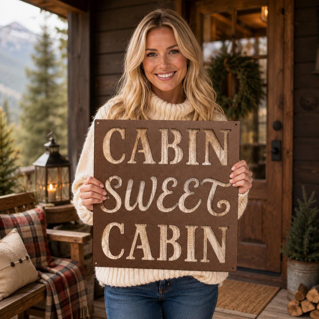 Cabin Sweet Cabin Sign, Rustic Metal Wall Decor, Mountain Lodge Plaque, Woodland Entryway Art, Cozy Retreat Housewarming Gift