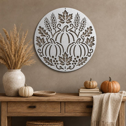 Fall Pumpkin Metal Sign, Harvest Wall Decor, Autumn Farmhouse Plaque, Thanksgiving Entryway Art, Rustic Seasonal Housewarming Gift