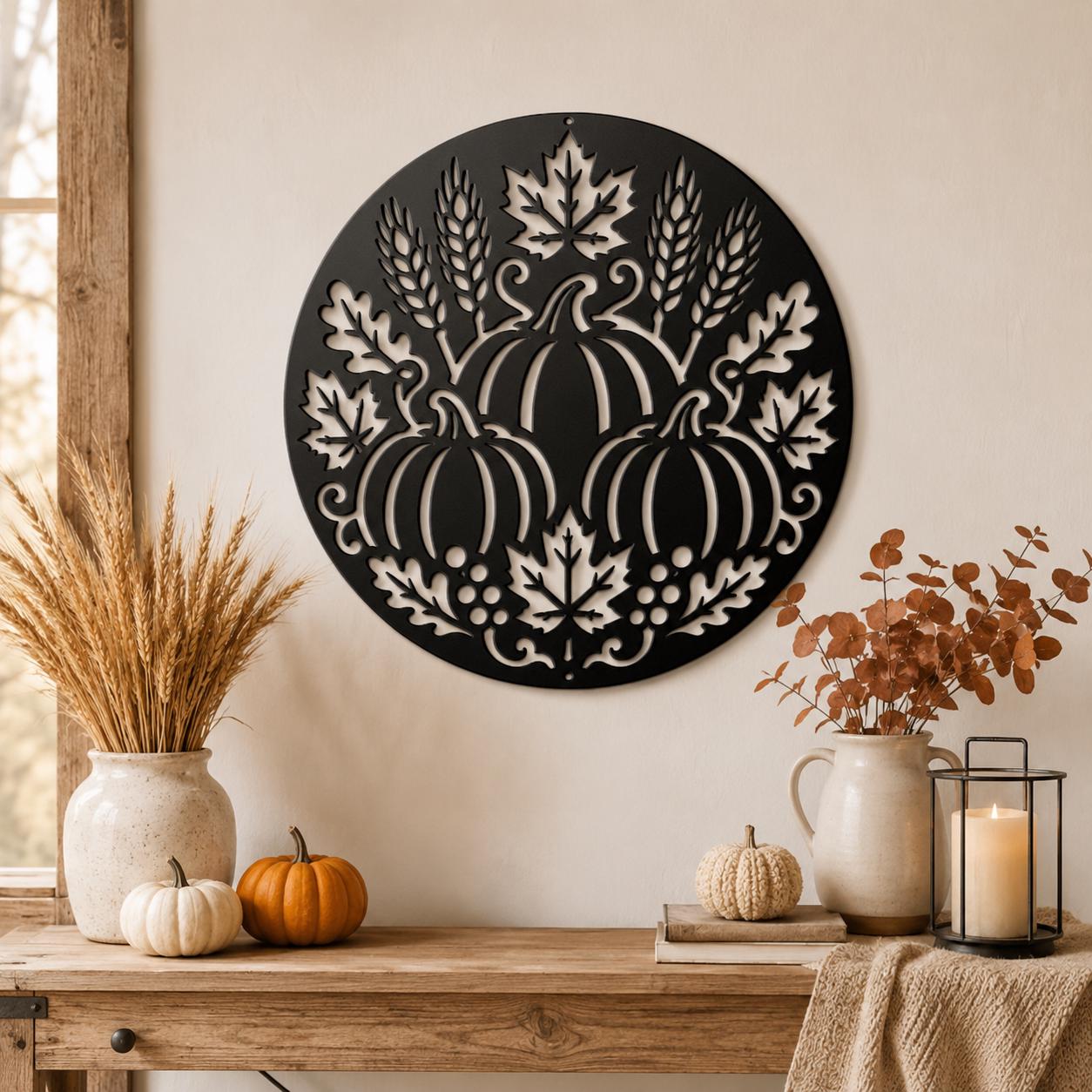 Fall Pumpkin Metal Sign, Harvest Wall Decor, Autumn Farmhouse Plaque, Thanksgiving Entryway Art, Rustic Seasonal Housewarming Gift