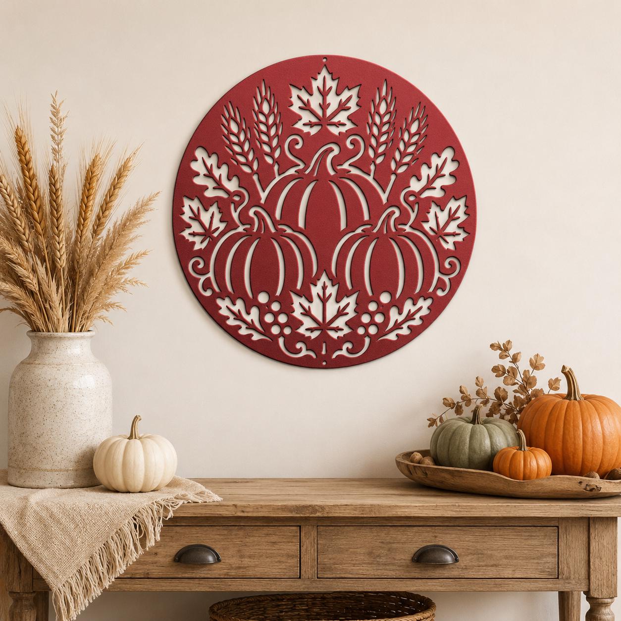 Fall Pumpkin Metal Sign, Harvest Wall Decor, Autumn Farmhouse Plaque, Thanksgiving Entryway Art, Rustic Seasonal Housewarming Gift