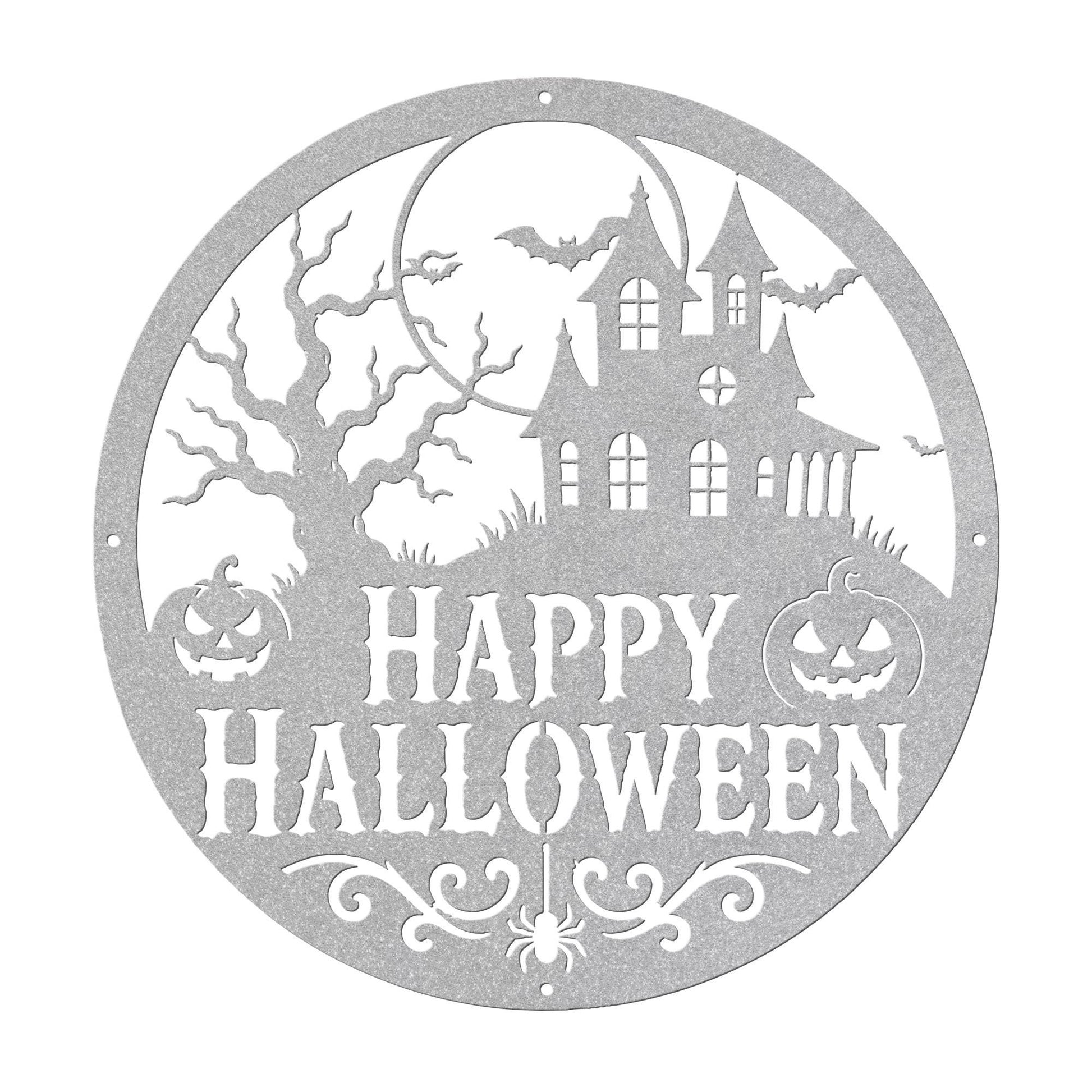 Happy Halloween Metal Sign, Haunted House Wall Decor, Pumpkin Bat Door Hanger, Spooky Round Porch Art, Gothic Fall Entryway Seasonal Accent