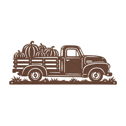 Pumpkin Truck Metal Sign, Vintage Pickup Fall Wall Decor, Harvest Farmhouse Steel Art, Autumn Porch Home Accent, Rustic Thanksgiving Gift