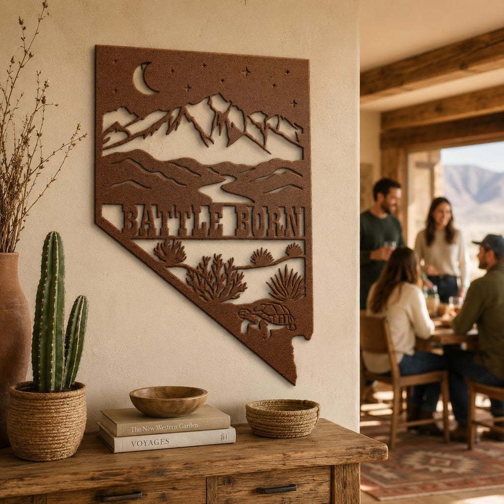 Nevada State Die Cut Metal Wall Sign-Rustic Western Home Decor, Powder Coated Steel Desert Mountain Art, Farmhouse Cabin Wall Hanging