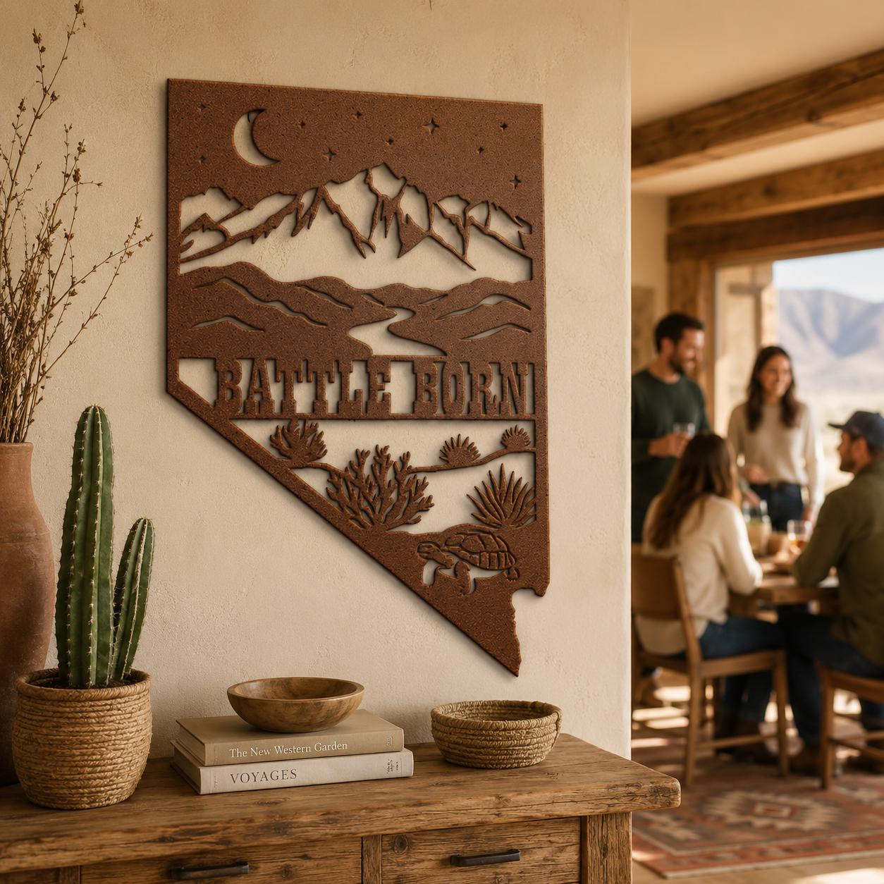 Nevada State Die Cut Metal Wall Sign-Rustic Western Home Decor, Powder Coated Steel Desert Mountain Art, Farmhouse Cabin Wall Hanging