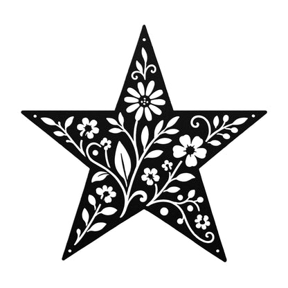 Floral Star Metal Sign, Rustic Botanical Wall Art, Farmhouse Steel Plaque, Garden Inspired Home Decor, Handmade Housewarming Gift