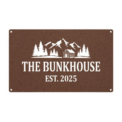Personalized Metal Cabin Sign, Mountain Cabin Wall Art, Die Cut Rustic Decor (customizable)