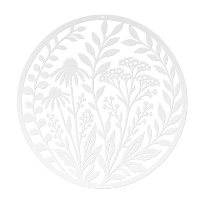 Wildflower Metal Wall Art, Botanical Steel Sign, Floral Garden Decor, Round Nature Plaque, Rustic Farmhouse Entryway Housewarming Gift