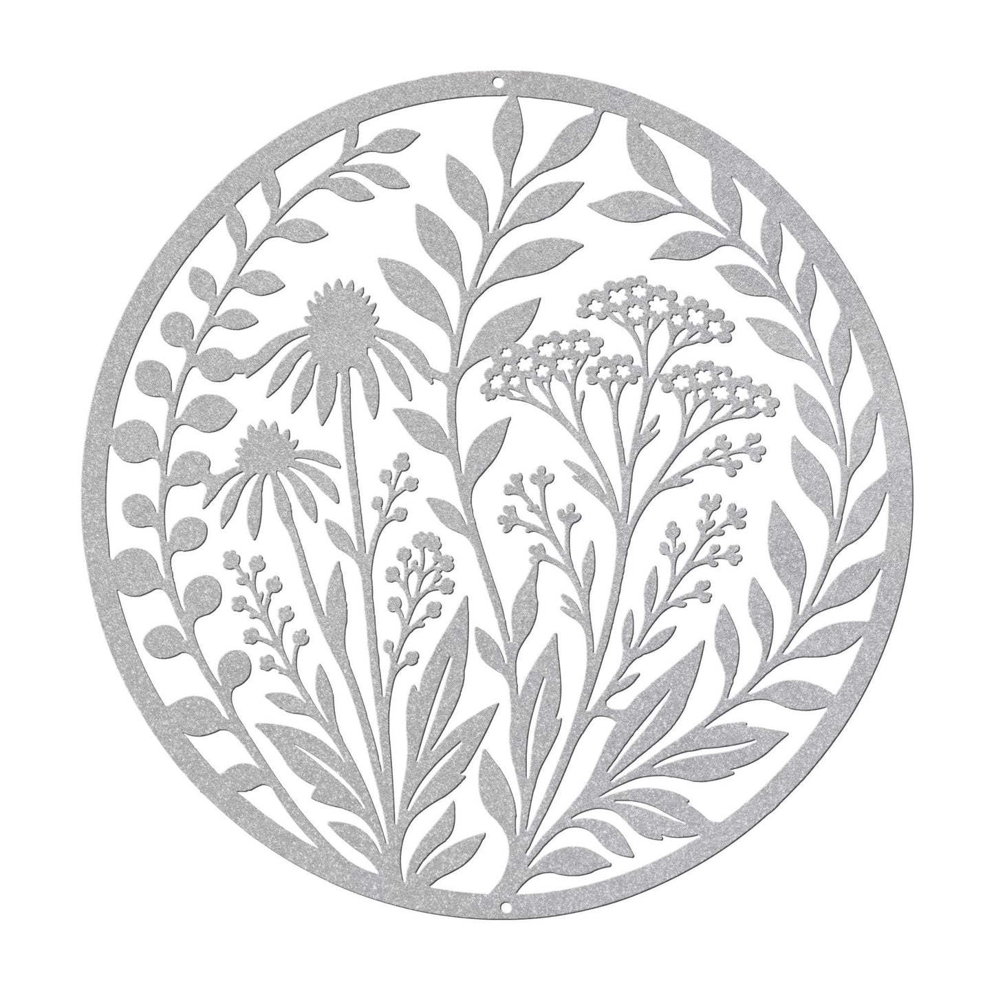 Wildflower Metal Wall Art, Botanical Steel Sign, Floral Garden Decor, Round Nature Plaque, Rustic Farmhouse Entryway Housewarming Gift